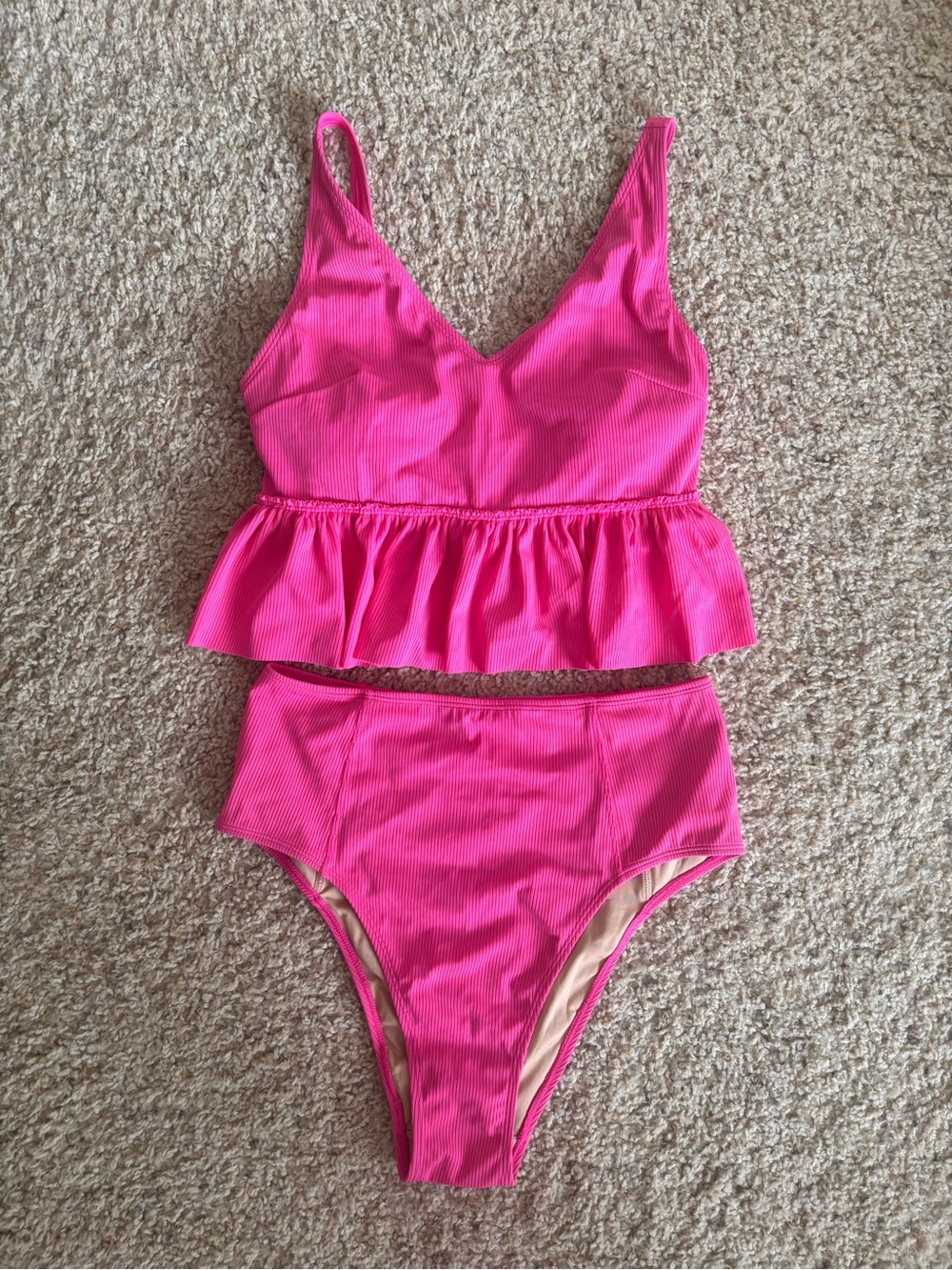 •Kortni Jean two-piece swimsuit, Ribbed Azalea Pink